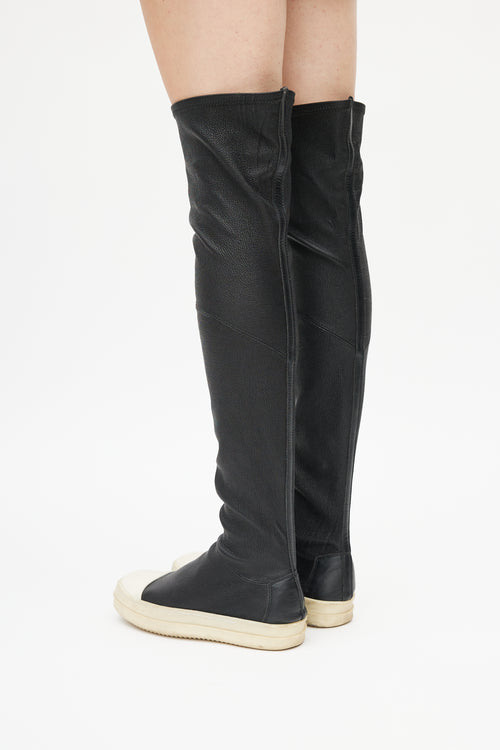 Rick Owens Black Leather Stocking Thigh High Sneaker