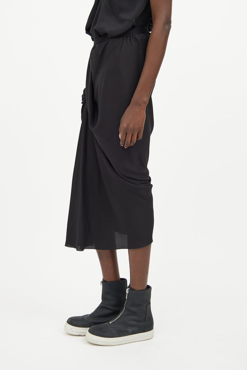 Rick Owens Black Silk Blend Ruched Skirt