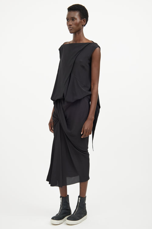 Rick Owens Black Silk Blend Ruched Skirt