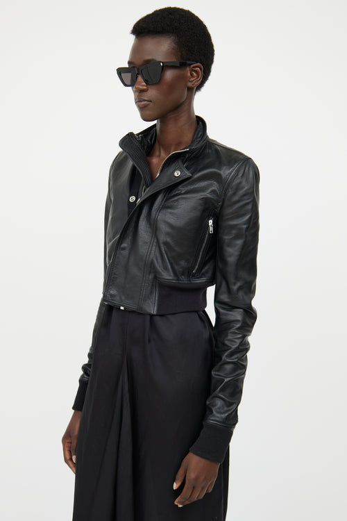 Rick Owens Black Leather Cropped Jacket