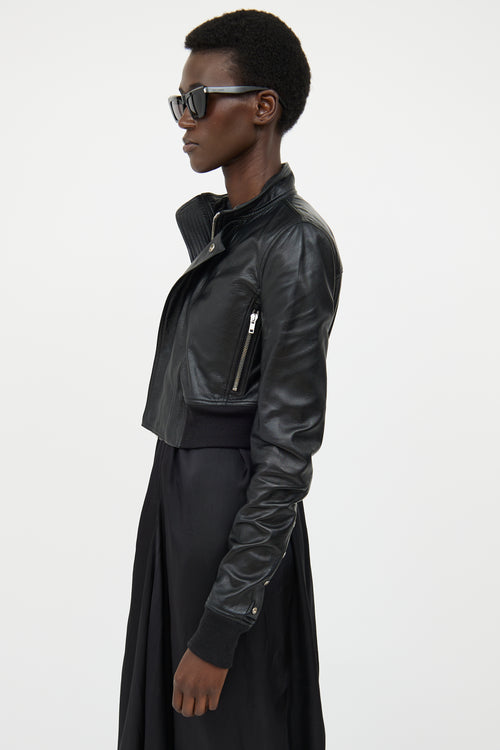 Rick Owens Black Leather Cropped Jacket