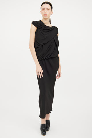 Rick Owens Black Draped Silk Blend Dress