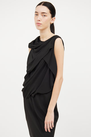 Rick Owens Black Draped Silk Blend Dress