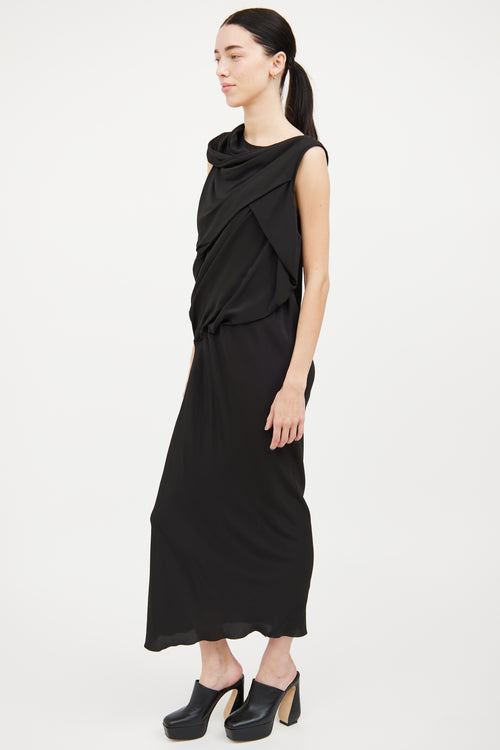 Rick Owens Black Draped Silk Blend Dress