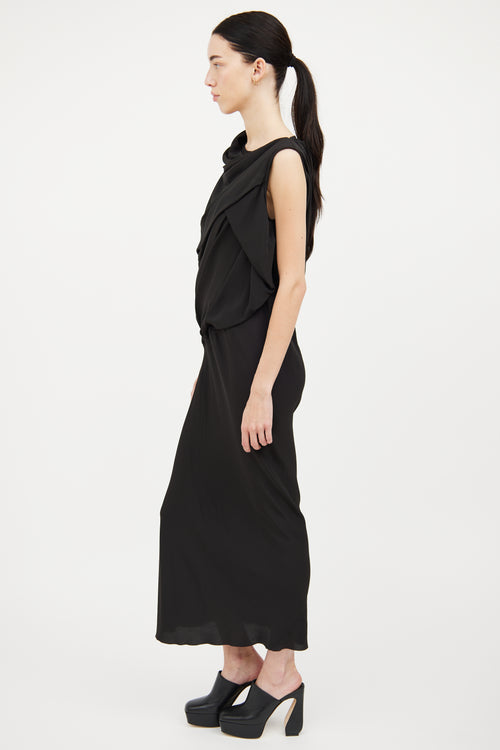 Rick Owens Black Draped Silk Blend Dress