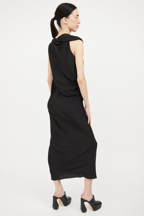 Rick Owens Black Draped Silk Blend Dress