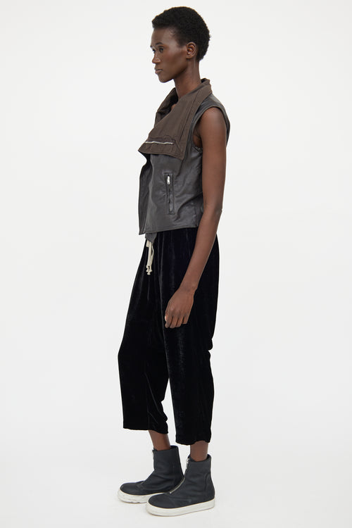 Rick Owens Brown Leather Zip Vest