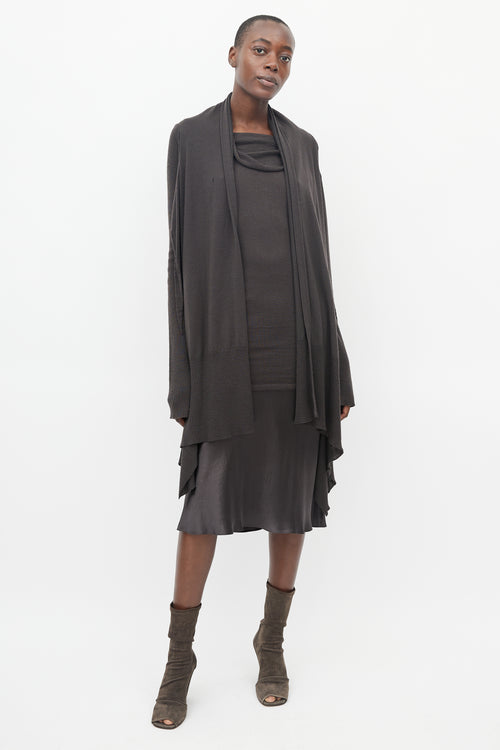 Rick Owens Brown Knit Wrap Cardigan 
Tunic Set