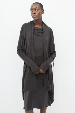 Rick Owens Brown Knit Wrap Cardigan 
Tunic Set