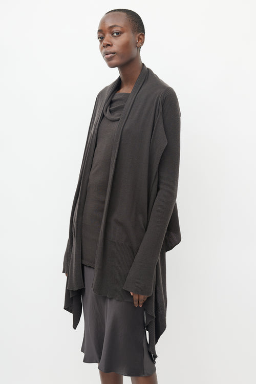 Rick Owens Brown Knit Wrap Cardigan 
Tunic Set