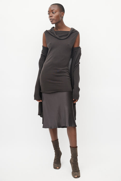 Rick Owens Brown Knit Wrap Cardigan 
Tunic Set