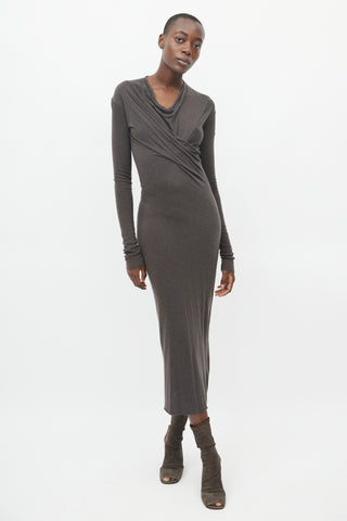 Rick Owens Brown Long Sleeve Cowl Neck Dress