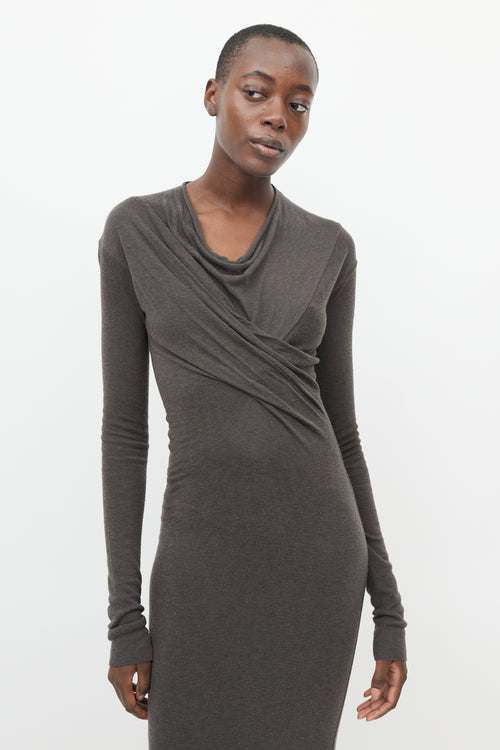 Rick Owens Brown Long Sleeve Cowl Neck Dress