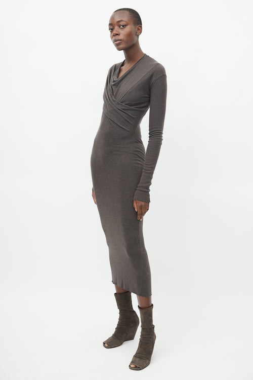 Rick Owens Brown Long Sleeve Cowl Neck Dress