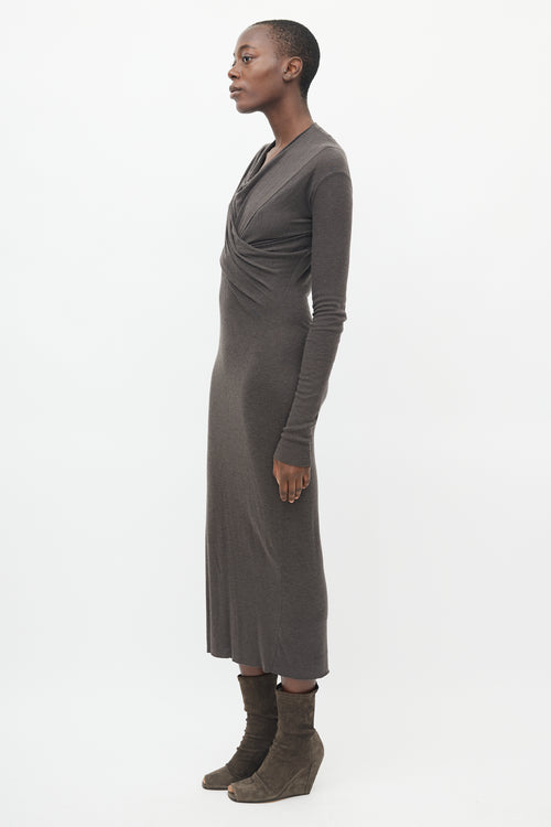 Rick Owens Brown Long Sleeve Cowl Neck Dress