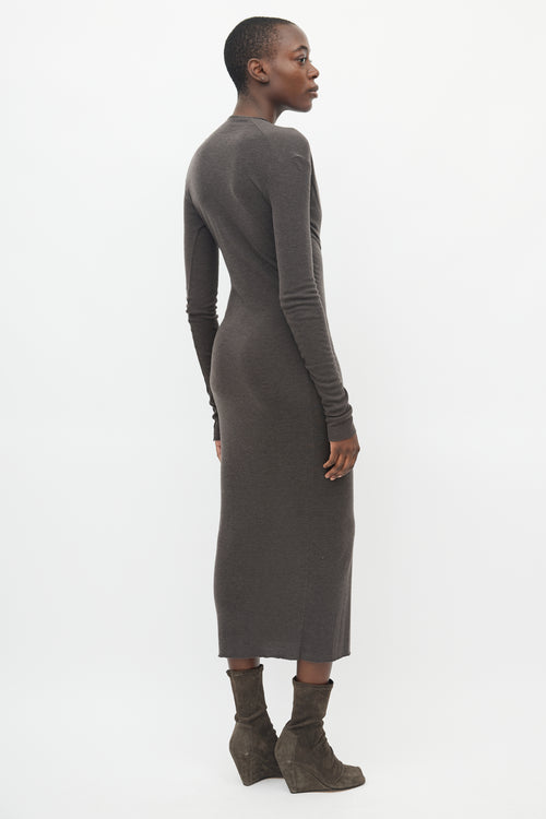 Rick Owens Brown Long Sleeve Cowl Neck Dress