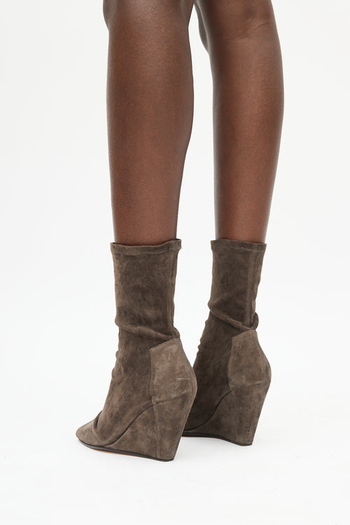 Rick Owens Green Suede Open Toe Wedge Boot