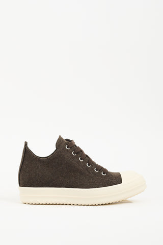 Rick Owens Brown 
White Wool Ramones Low Sneaker