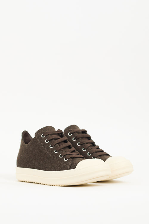 Rick Owens Brown 
White Wool Ramones Low Sneaker