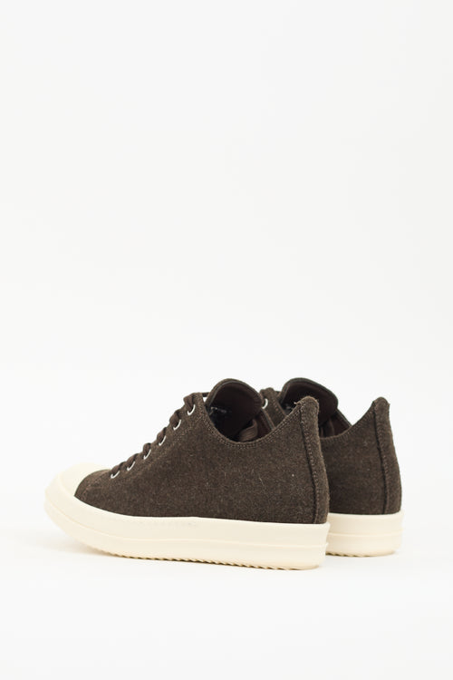 Rick Owens Brown 
White Wool Ramones Low Sneaker