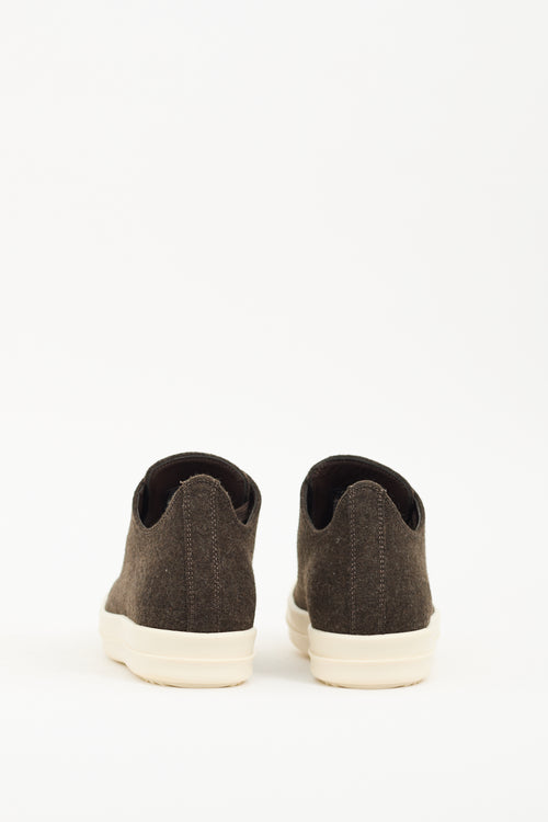 Rick Owens Brown 
White Wool Ramones Low Sneaker