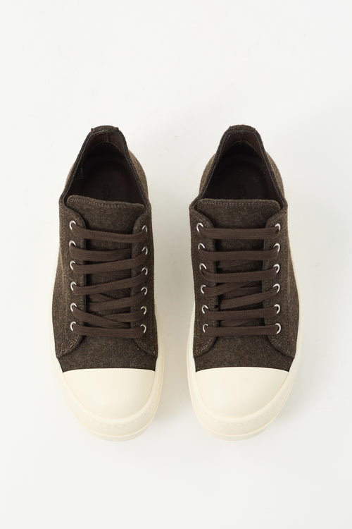 Rick Owens Brown 
White Wool Ramones Low Sneaker