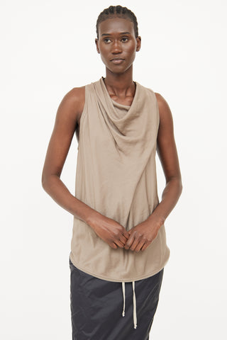 Helmut Lang Beige Silk Draped Top