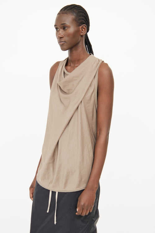 Helmut Lang Beige Silk Draped Top