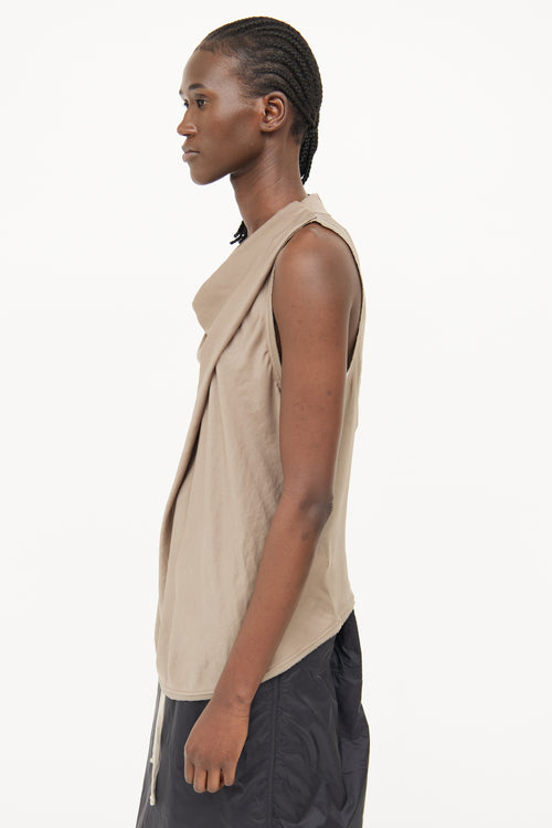 Helmut Lang Beige Silk Draped Top