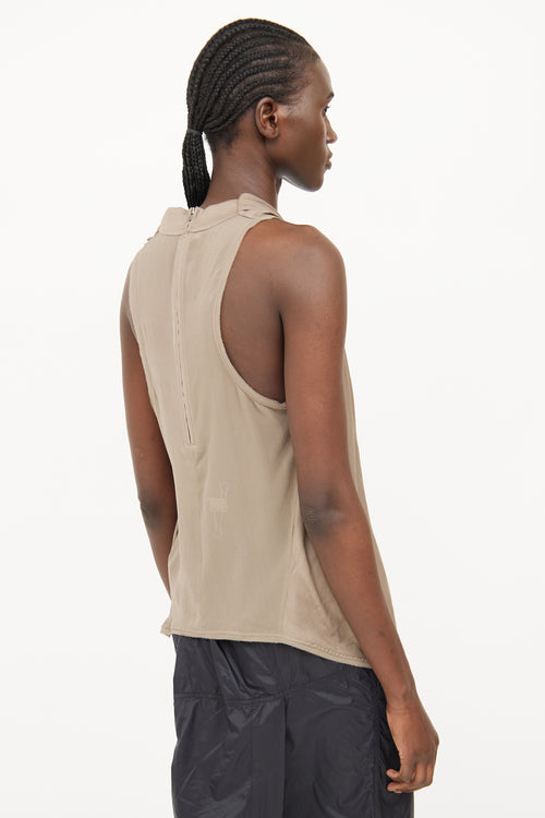 Helmut Lang Beige Silk Draped Top