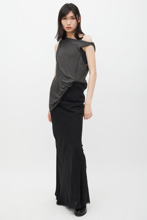 Rick Owens FW 2010 Gleam Black Silk Maxi Skirt