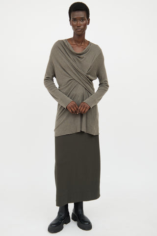 Rick Owens Lilies Grey Draped Long Sleeve Top