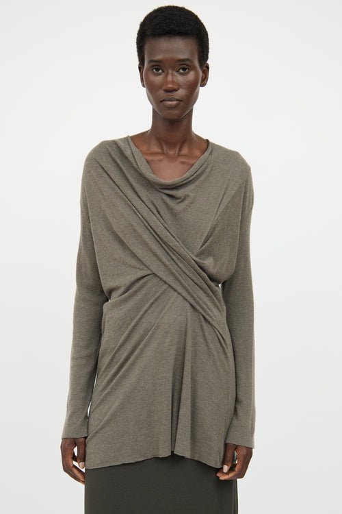 Rick Owens Lilies Grey Draped Long Sleeve Top