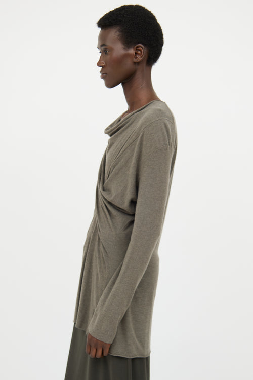 Rick Owens Lilies Grey Draped Long Sleeve Top