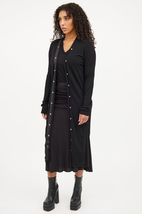 Rick Owens FW19 Black Snap Button Long Cardigan