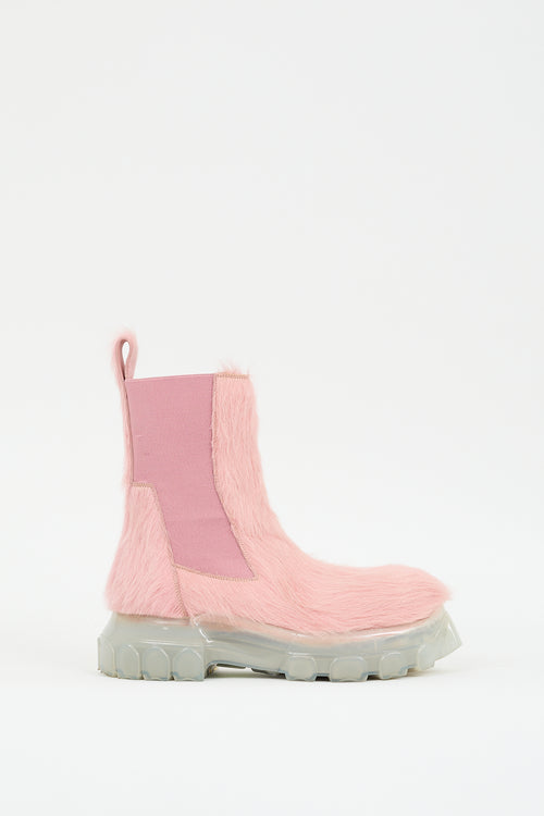 Rick Owens Pink Hair 
Leather Beatle Bozo Tractor Chelsea Boot