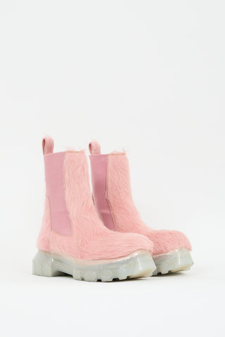 Rick Owens Pink Hair 
Leather Beatle Bozo Tractor Chelsea Boot