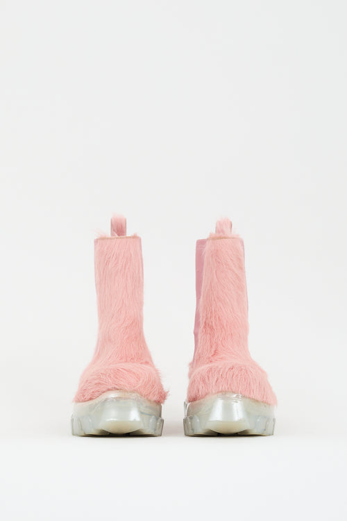 Rick Owens Pink Hair 
Leather Beatle Bozo Tractor Chelsea Boot