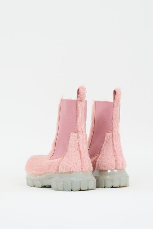 Rick Owens Pink Hair 
Leather Beatle Bozo Tractor Chelsea Boot