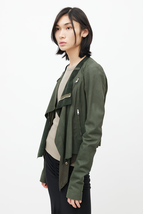 Rick Owens SS 2016 Cyclops Green Leather Drape Moto Jacket