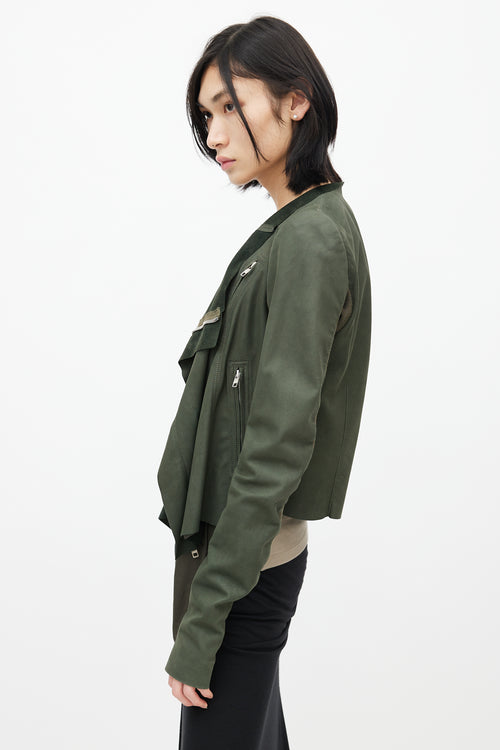 Rick Owens SS 2016 Cyclops Green Leather Drape Moto Jacket