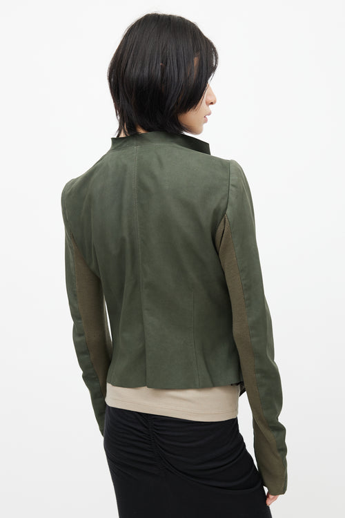 Rick Owens SS 2016 Cyclops Green Leather Drape Moto Jacket