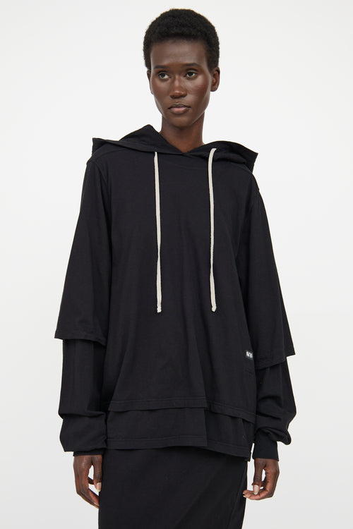 Rick Owens DRKSHDW Black Layered Hoodie