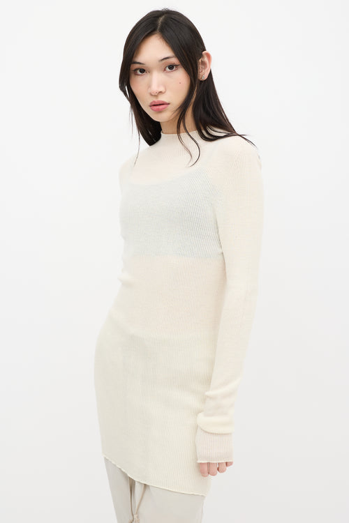 Rick Owens SS 2022 Cream Ribbed Mock Neck Dress