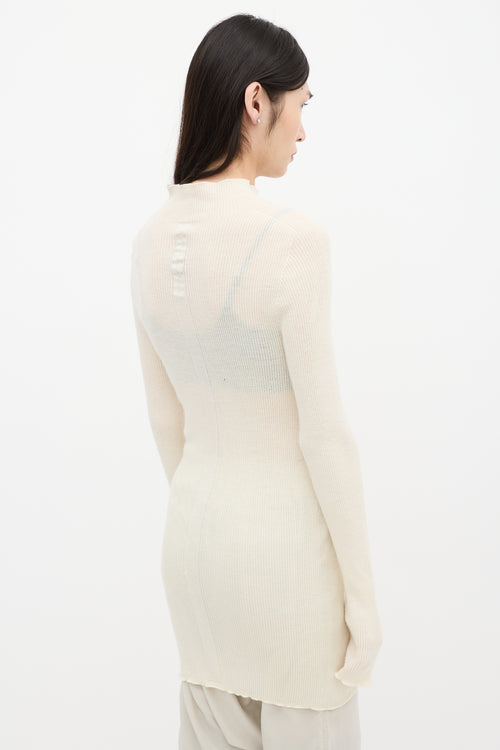 Rick Owens SS 2022 Cream Ribbed Mock Neck Dress