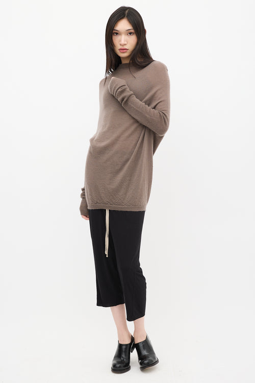 Rick Owens Taupe Cashmere Knit Mock Neck Sweater