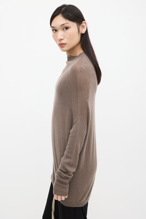 Rick Owens Taupe Cashmere Knit Mock Neck Sweater