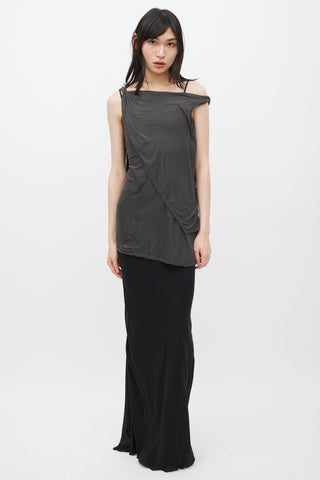 Rick Owens Drkshdw Grey Asymmetrical Drape Tank Top