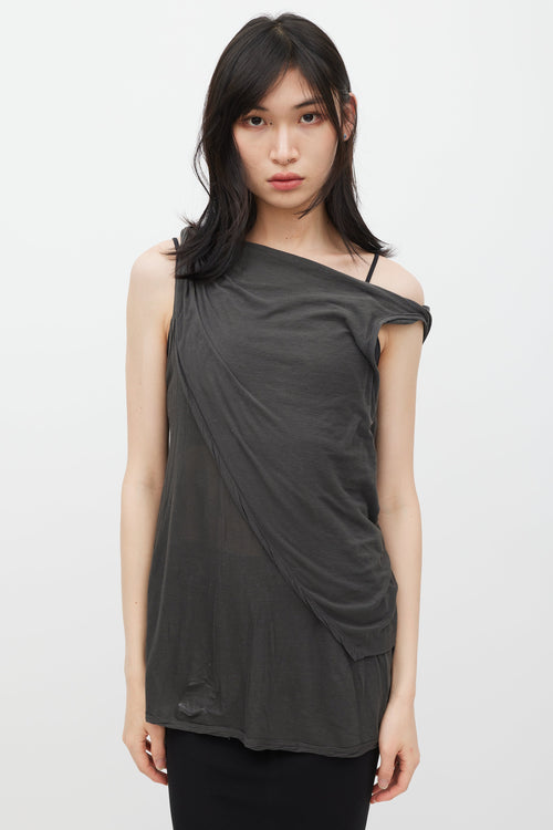 Rick Owens Drkshdw Grey Asymmetrical Drape Tank Top