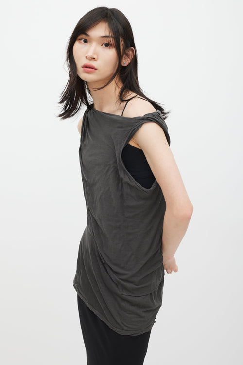 Rick Owens Drkshdw Grey Asymmetrical Drape Tank Top